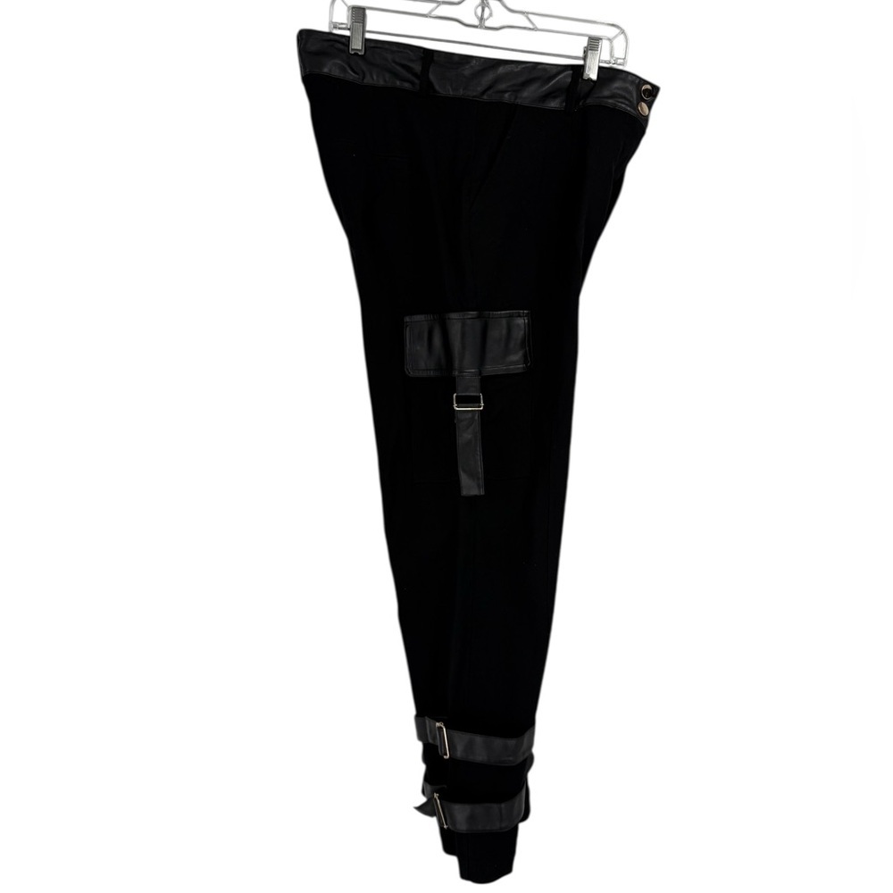 Alberto Makali Black Faux Leather Trim Cargo Pants Strappy Buckle Avant Garde - Picture 10 of 13
